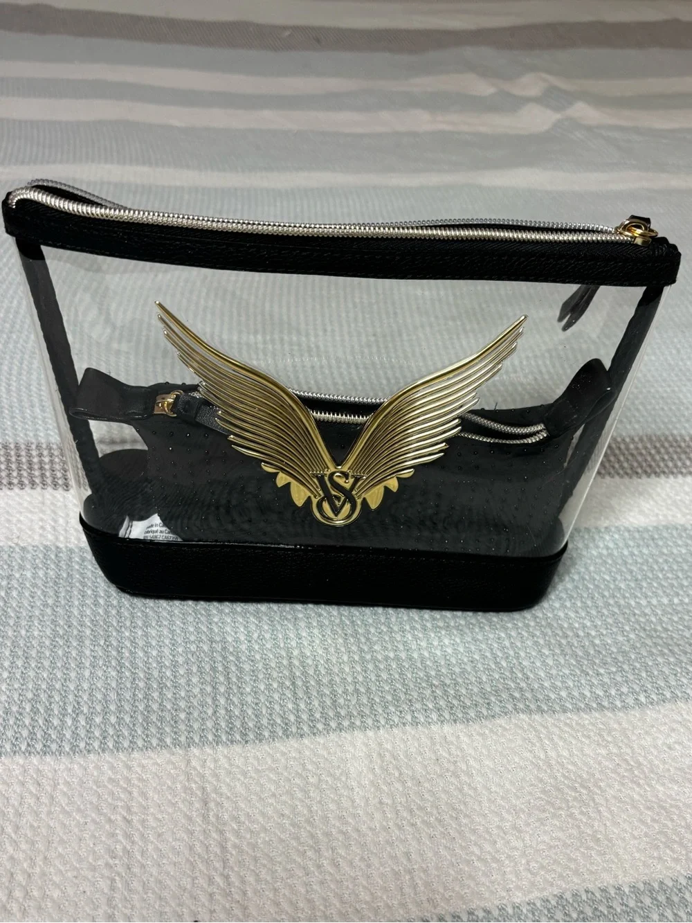 Victoria’s Secret Clear Vinyl and black rhinestoned Cosmetic Pouch set